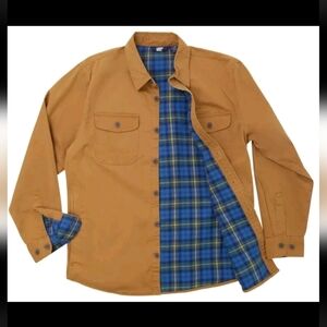 Land's End Flannel Lined Long Sleeve Work Shirt Barn Jacket Golden Pecan Med
